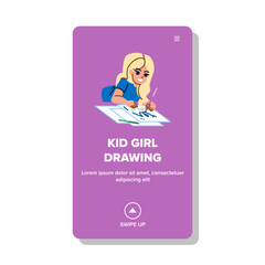kid girl drawing vector. child art, home little person, draw paint, cute school, family artist kid girl drawing web flat cartoon illustration