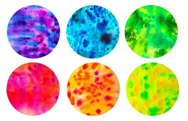 Set of abstract watercolor rainbow colorful circles