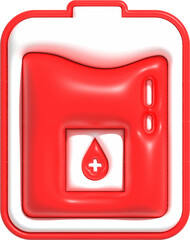 Blood pack symbol, Blood transfusion, Blood bag icon, Blood Donation and Saving life 3D rendering