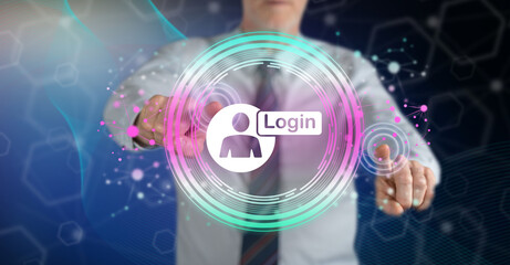 Man touching a login concept