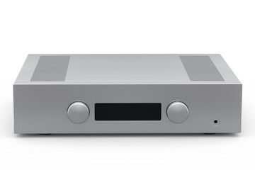 Fototapeta premium HiFi system with turntable and amplifier for home theater on white background.