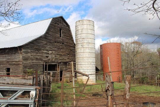 old barn and silo in the countryside