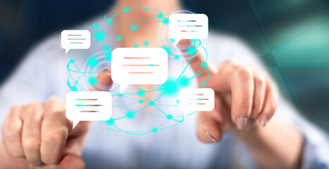 Woman touching a global communication concept