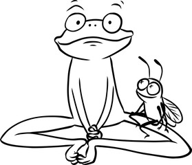 freundlicher, respektvoller Frosch mit kleiner Fliege als Freund auf dem Schoß
