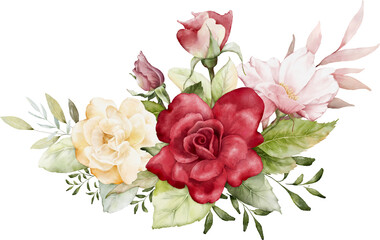 Watercolor arrangements with rose flowers