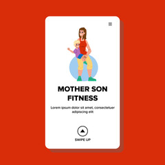 mother son fitness vector. family woman, exercise child, sport kid, mom baby, fitness training, body mother son fitness web flat cartoon illustration