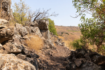 The path  leading to ruins of the Gamla city, Golan Heights, northern Israel