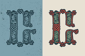 G letter logo in medieval knots lines style. Dim colored drop cap icon. Engraved barbarian emblem.
