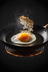 Fried eggs on frying pan,generative ai