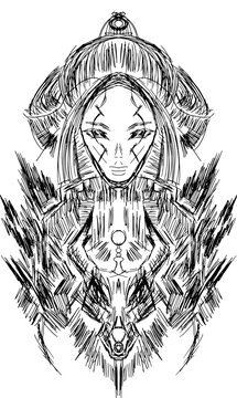 The Hierophant, major arcana. Tarot, occult. Freehand drawing, vector. Hatching Technique. Contemporary trendy art illustration