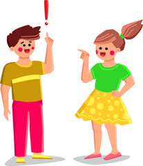 pointing kid vector. child little, happy finger, boy girl, cute cheerful, smile face, idea young, school pointing kid character. people flat cartoon illustration