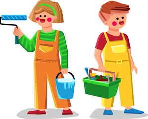 builder kid vector. boy child, worker construction, building engineer, little profession, work man, safety builder kid character. people flat cartoon illustration