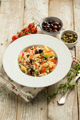 pasta with fish ragout black olives and capers
