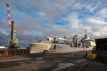 Close-up of a ship under construction in a shipyard in Saint Nazaire, France