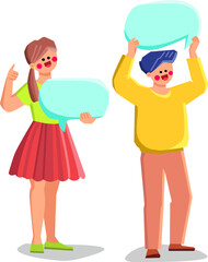 speech bubble kid vector. cute speak, chat blank, child talk, girl dialog, communication text, happy message, boy cloud balloon speech bubble kid character. people flat cartoon illustration