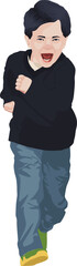 A Boy Running in Black Sweater Shouting From Front View