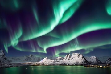 Fototapeta na wymiar aurora borealis above the sea