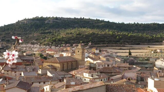 Small and beautiful village, las parras de castellote, in aragon, teruel, spain seen in spring