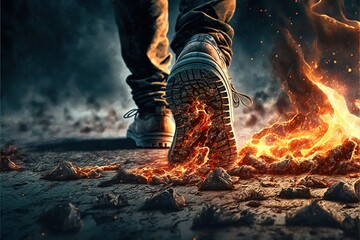 Fearless Person Walking Through Fire On Ground Fearless Fire Walking Generative AI