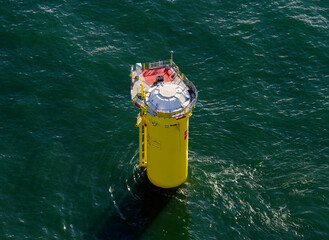 The Netherlands, Zuid-Holland, Steel pillar forming base of wind turbine