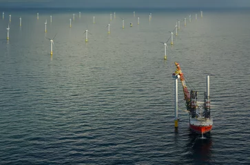 Fotobehang The Netherlands, Zuid-Holland, Construction of offshore wind farm in North Sea © Image Source
