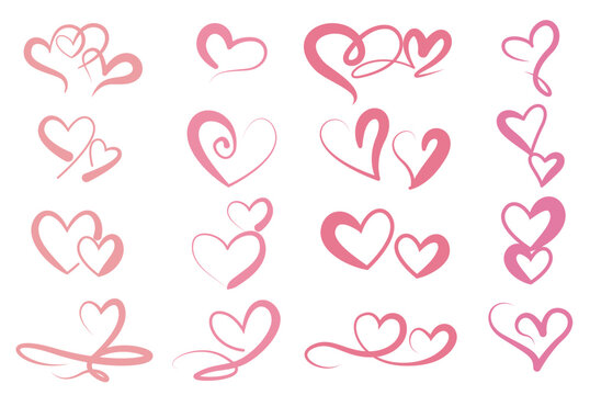 Set of Heart symbol. Decorative Heart icon collection. Hand drawn heart icons for Valentines, Mother's day, Woman's day and wedding design. Vector illustration.