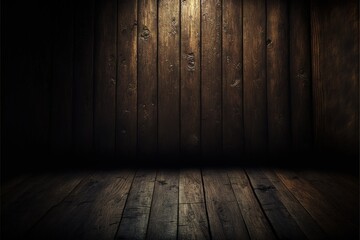 Scene With Dark Wooden Planks On Floor And Wall Dark Wooden Background Generative AI
