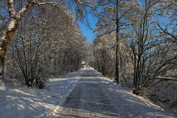 The recreational area around Parsberg and Germeringer See on a beautiful day in winter during the early morning hours when the area is less visited by tourists and guests.