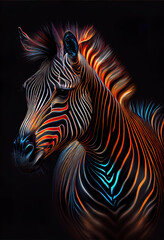 Voka art, Art painting, bright multi-colored zebra in the style of pop art. Generative AI
