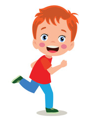 cute happy little boy jogging