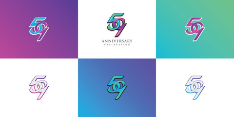 Initial logo 59 or 59th anniversary celebration. Vector logo design