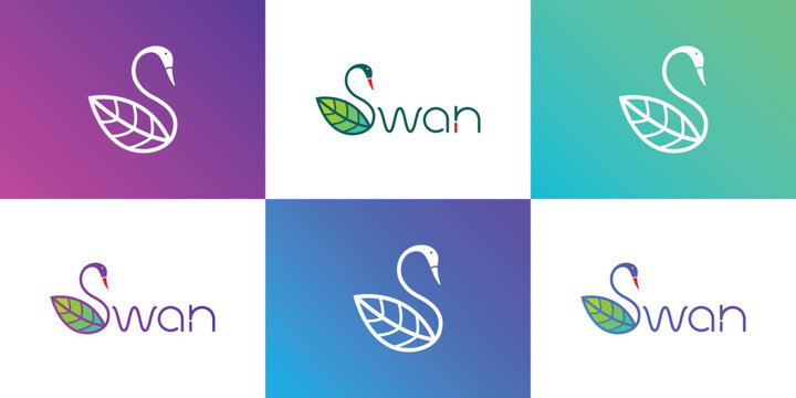 Logo design inspiration for your business with simple swan image and leaf