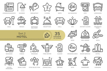 Set of conceptual icons. Vector icons in flat linear style for web sites, applications and other graphic resources. Set from the series - Hotel and Travel. Editable outline icon.	