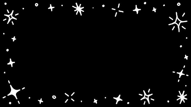 4K HD Doodle Cute Shining Star Sparkle Dot Confetti Rectangle Frame Border Hand Drawn Drawing Cartoon Dancing Line Stop Motion Minimal Loop Animation Motion Graphic Color Black Green Screen Background