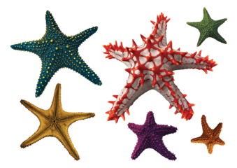 Collection of various Star fish with transparent background