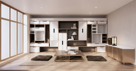 Idea Box Wall Shelves on minimal living room japandi style design.