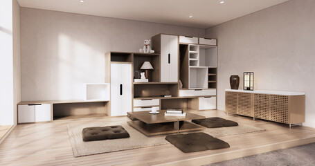 Idea Box Wall Shelves on minimal living room japandi style design.