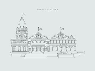 illustration of Hindu mandir of India with text meaning Shree Ram temple.