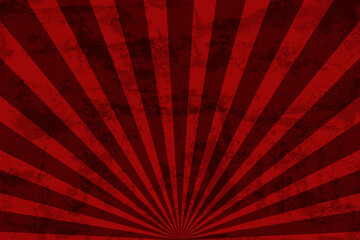 Red sunburst abstract retro background with grunge texture rays pattern, vector illustration