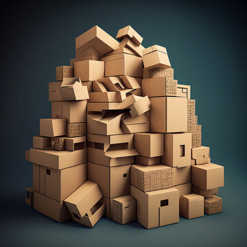 Pile of stacked boxes. Online delivery and shopping concept. Generative AI.
