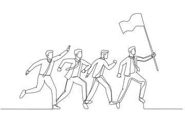 Fototapeta na wymiar Illustration of businessman hold flag and lead the way. Single line art style