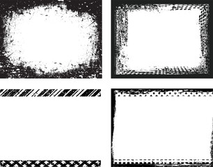 Set of Grunge Black and White Frames . textured rectangles for image