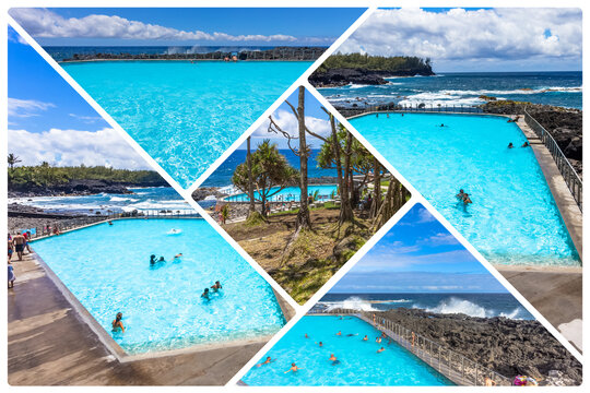 collage de photos, piscine publique d’eau de mer du Baril, Saint-Philippe, île de la Réunion 