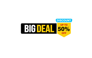 50 Percent BIG DEAL offer, clearance, promotion banner layout with sticker style. 

