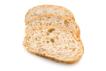 Slice of ciabatta ( Italian bread ) isolated on white background. Copy space.	