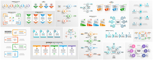 Big collection of business infographic  design template with options, steps or processes. Can be used for workflow layout, diagram, number options, web design  