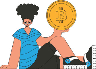 The guy is holding a bitcoin. Character trendy style.