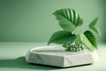 stone platform with empty surface in a studio for photo shot, cosmetic, ai generated 