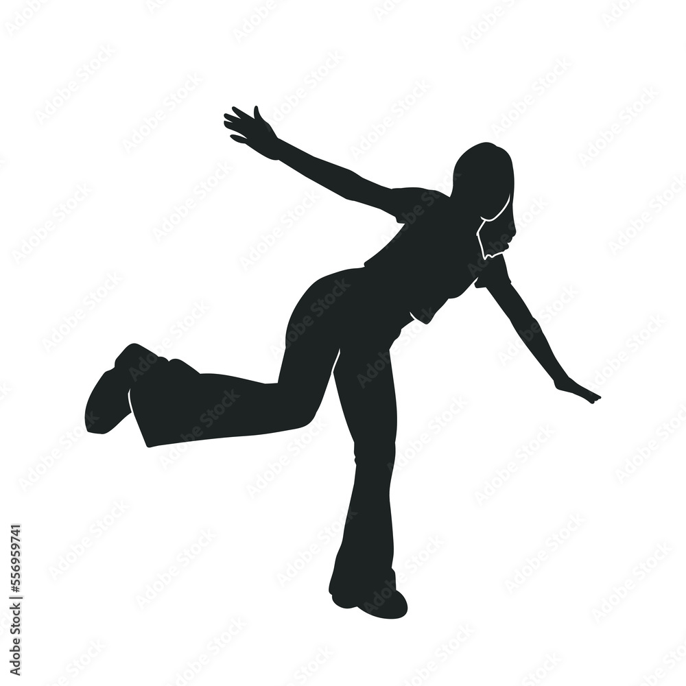 Poster Silhouette of a woman performing modern dance. Illustration of a female dancer action pose.