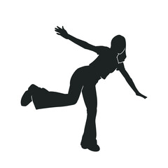 Silhouette of a woman performing modern dance. Illustration of a female dancer action pose.